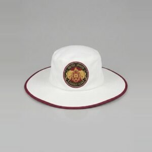 United Sports Cricket Club wide-brim sun hat in white with maroon trim