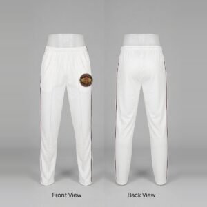 United Sports Cricket Club team trousers, front and back views